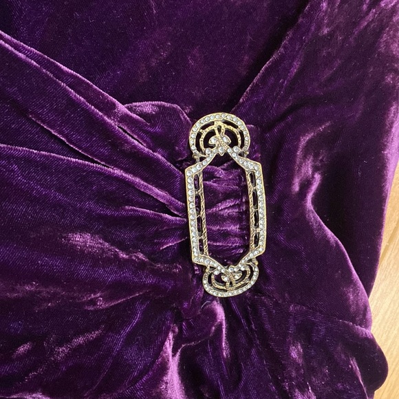 **NWOT ** Ralph Lauren Deep Purple Silk Velvet Wrap Look Brooch Buckle Dress 8 - Picture 8 of 15